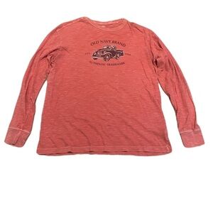 💙 Old Navy Brand Long Sleeve T-Shirt Garment-Dyed Pink With Truck Graphic -Small